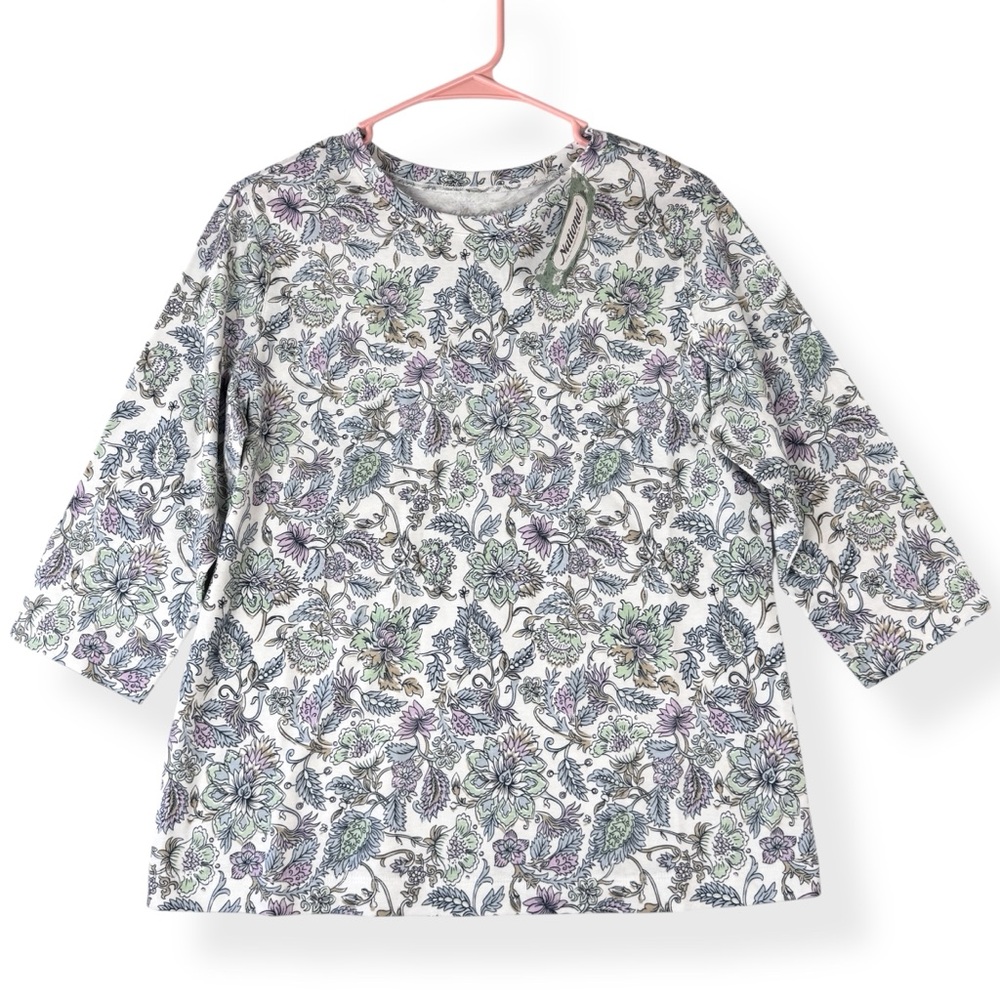National‎ Ultra Softs Top Womens Petite Medium PM Multicolor Floral 3/4 Sleeve